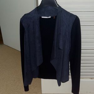 Tahari Sweater Jacket Mixed Materials Suede Like Size Small